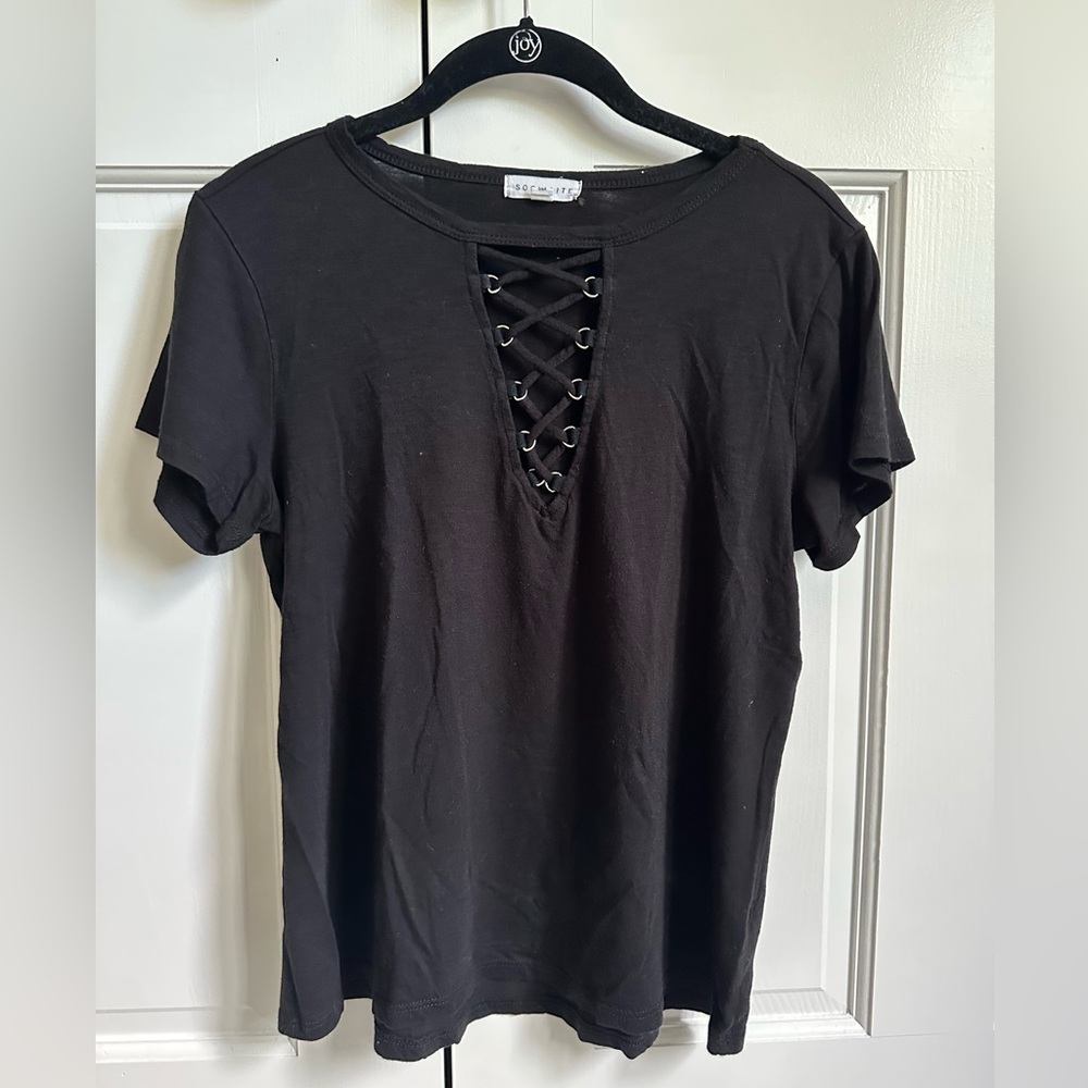 Black t-shirt with tie detail